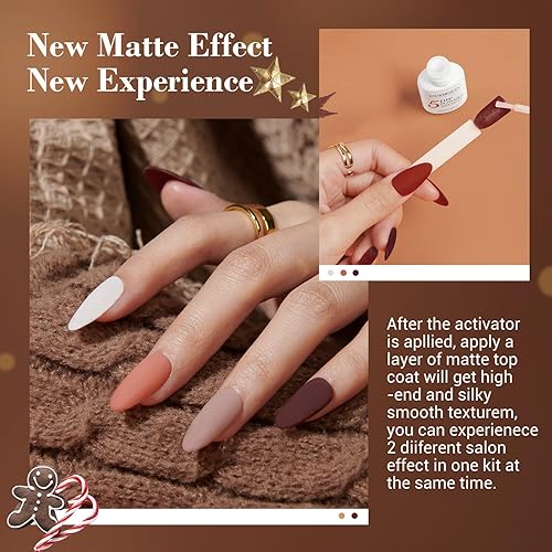 Miniatura 4 de AZUREBEAUTY Kit de 30 piezas de polvo de inmersión para uñas con palitos de uñas, 8 colores de otoño e invierno nude marrón brillantina, juego