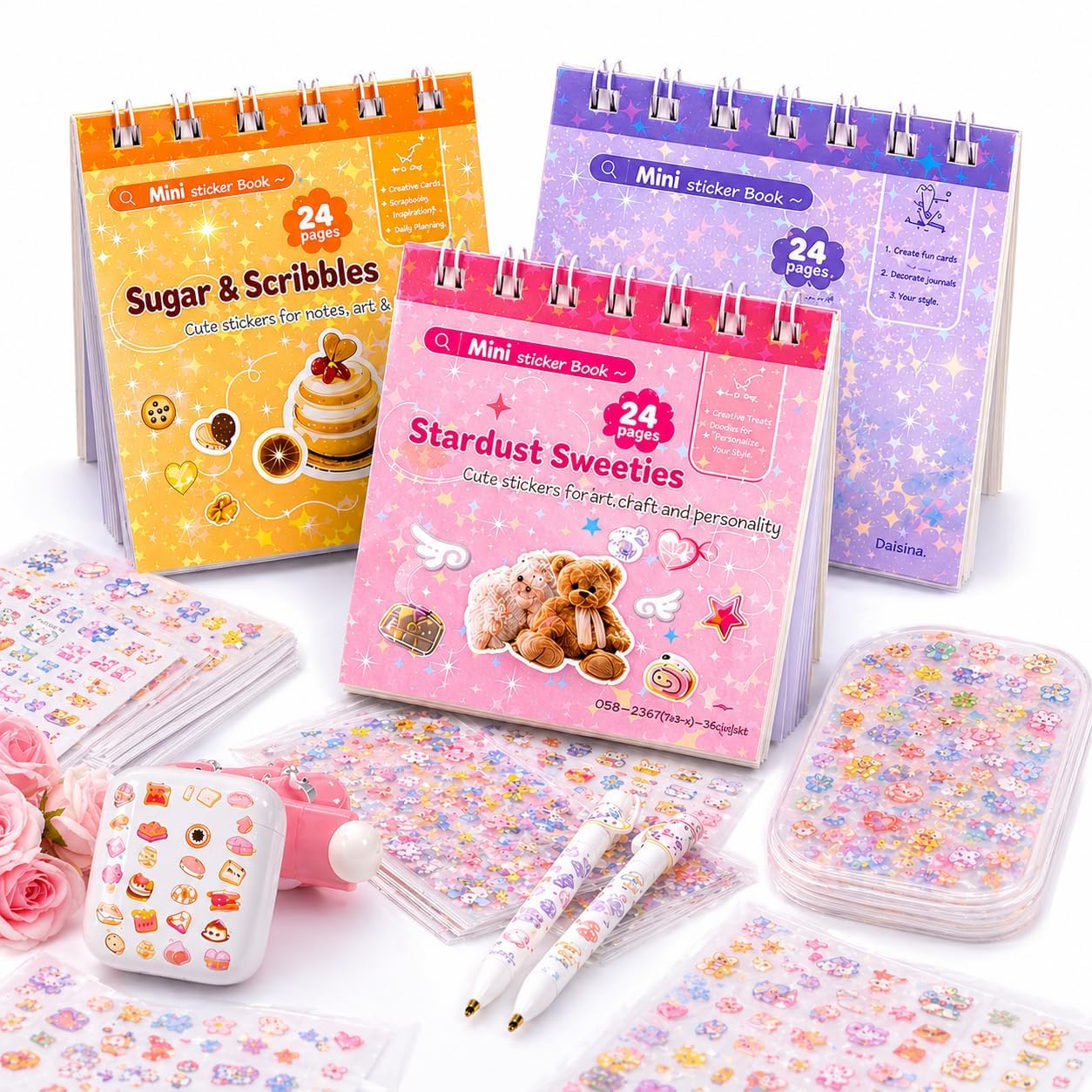 Mini Glitter Sticker Books - Kawaii Designs -1 Mini Glitter Sticker Books - Kawaii Designs -1