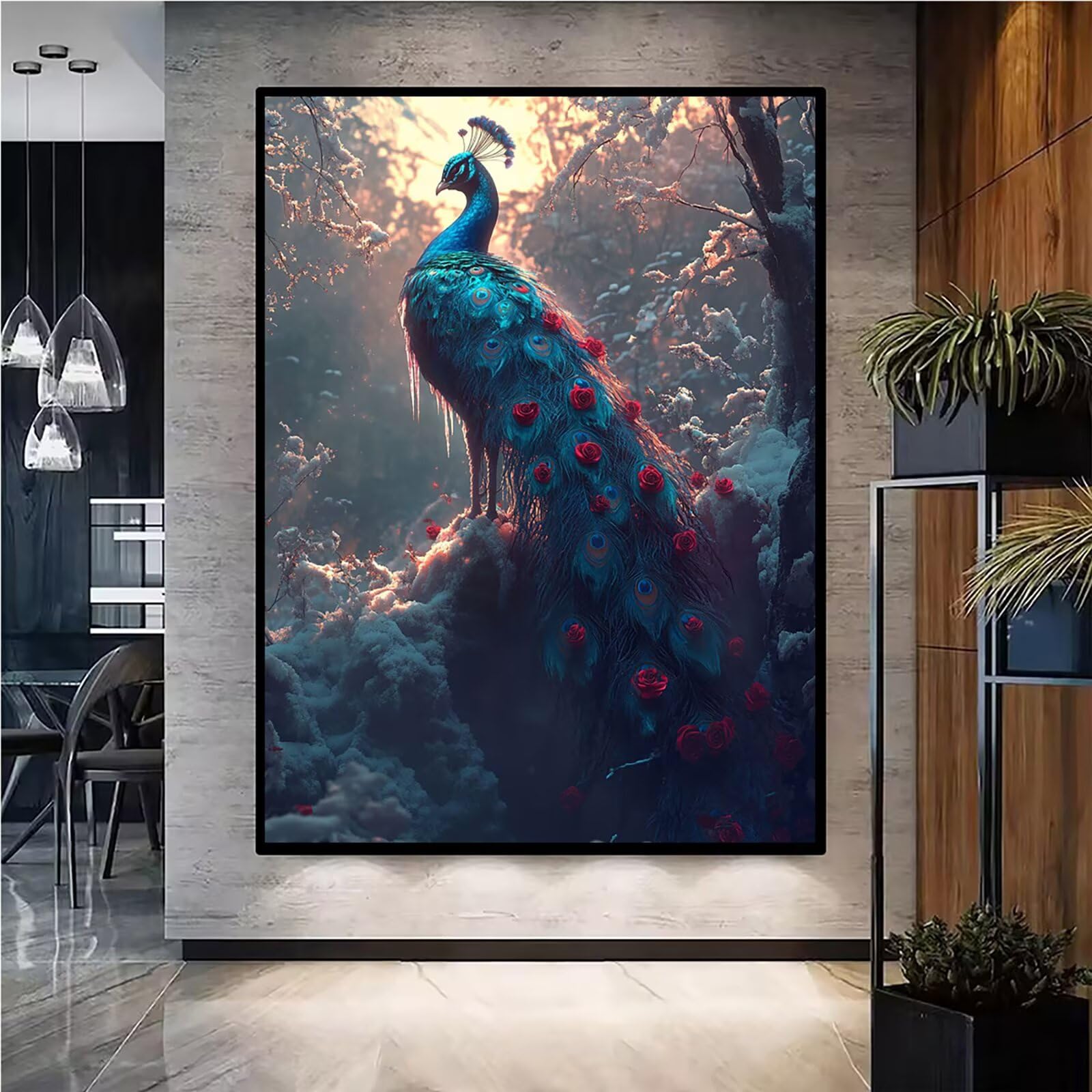 Diamond Painting Kit Completo, Diamond Painting Pavone, 5D Quadrato Pittura Diamante Kit Manualidades Adultos DIY Diamantini Crystal Art Disegni Ricamo Punto Croce Artigianale, 60x90cm Foresta j0-714