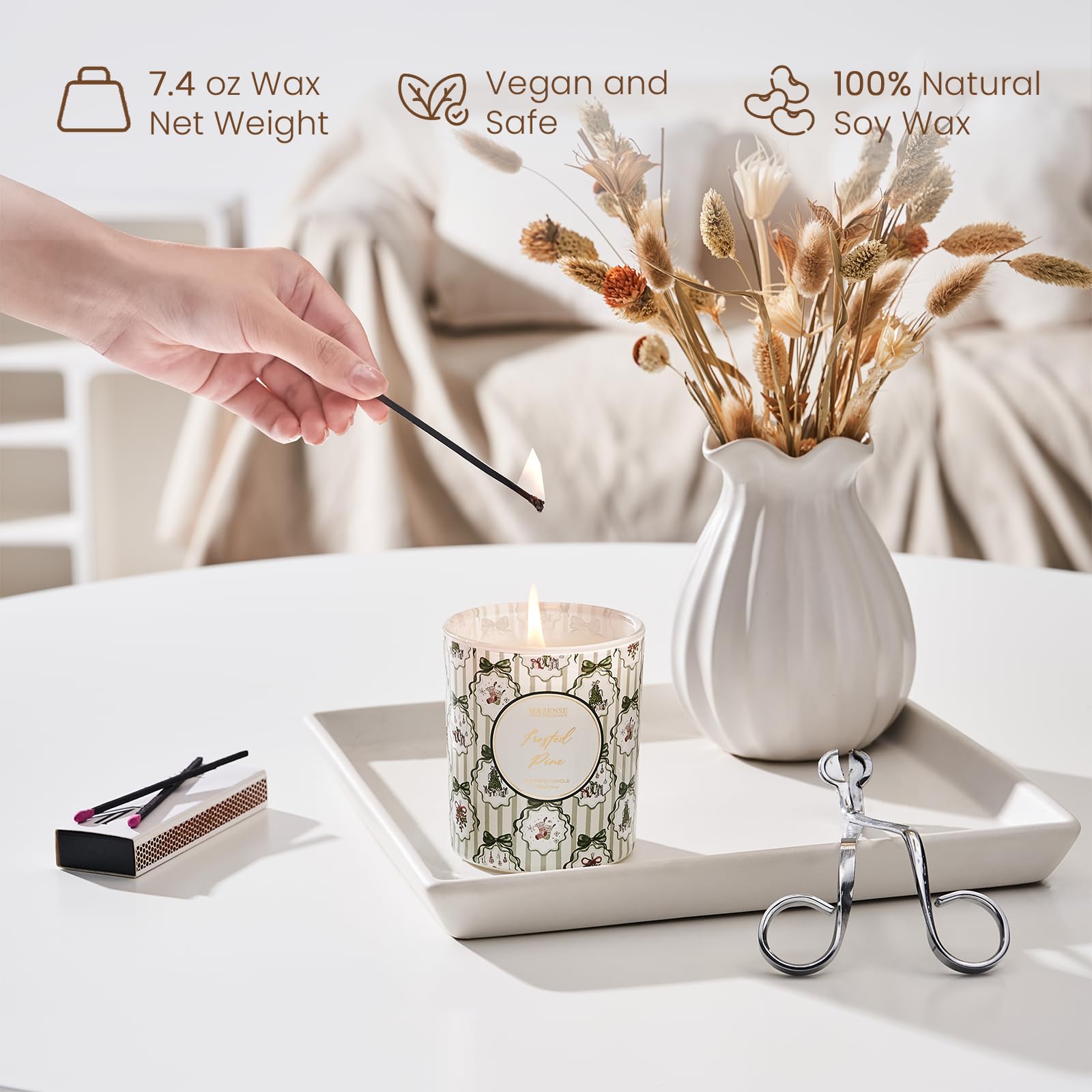 M&SENSE Świece zapachowe w szkle, na Boże Narodzenie, sosna, z naturalnego wosku sojowego, świeca zapachowa, prezent na Boże Narodzenie, urodziny, parapetówkę, 210 g, czas palenia 50 h