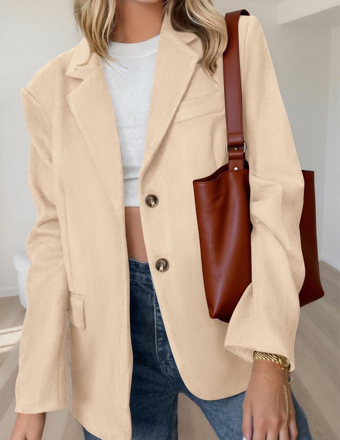 PRETTYGARDEN Blazers for Women Business Casual Fall Dressy Oversized Faux Suede Suit Jackets Work Office Teacher Clothes - Image 3