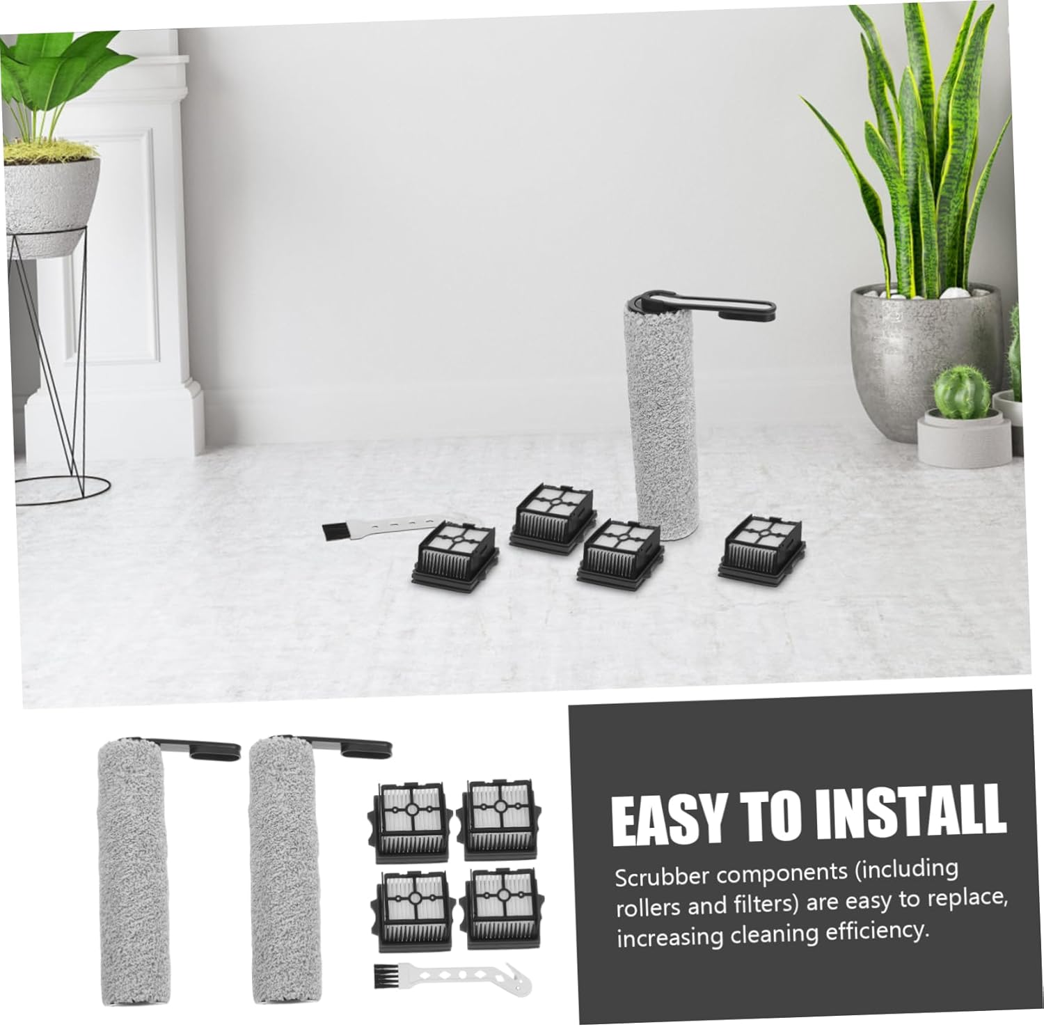 Alipis Floor Scrubber Brush Roller Brush Replacement Filters Kit Compatible Filter Holder for