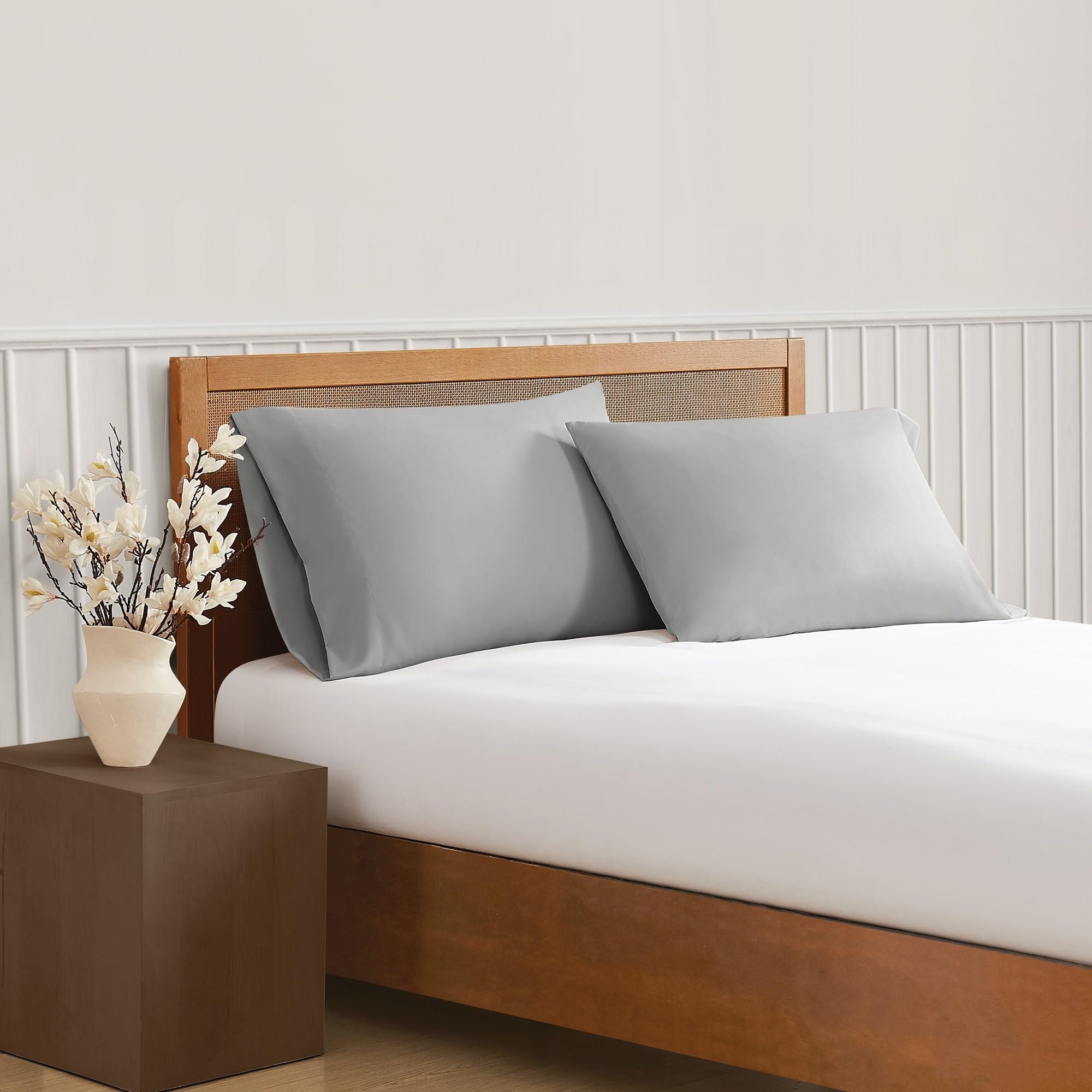 TRULY SOFT Green Solid Grey Standard Pillowcase Pair, Solid Color Themed, Oeko-TEX Certified Confidence