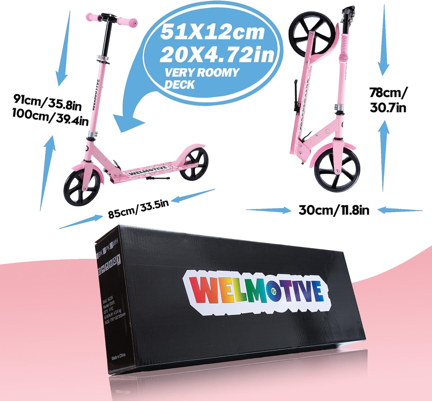 Kick Scooter for Kids Ages 6+, Teens & Adults, Adjustable Handlebars, Rear Brake, Big Wheel Foldable Scooter for Indoor & Outdoor - Image 5