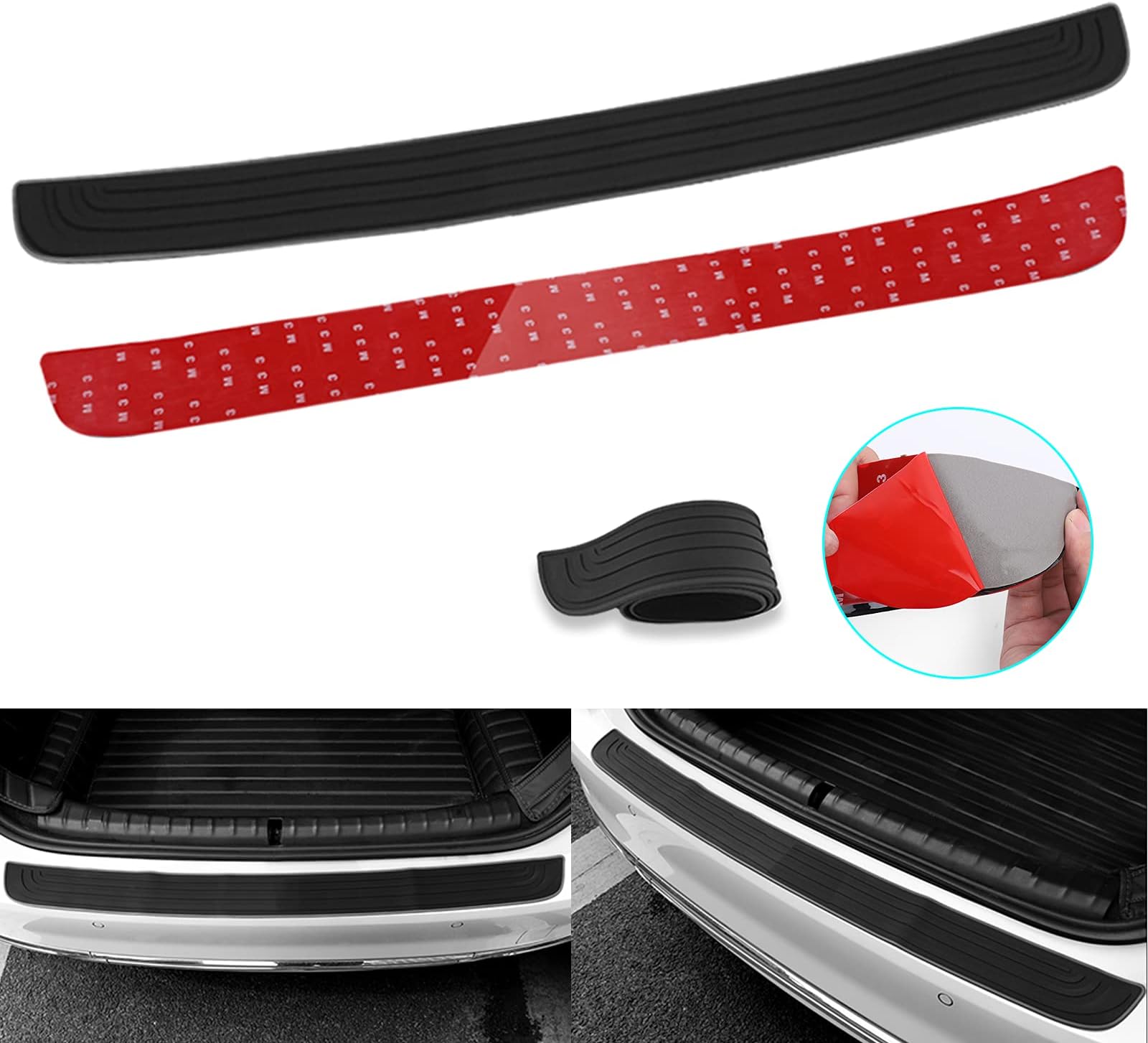 GZRUICA Rear Bumper Protector Guard Trunk Rubber Protection Strip Rubber Scratch-Resistant Trunk Door Entry Guards Car Accessory for SUV/Cars - Universal No Pattern Full Black with Full 3M Tape Pack-1