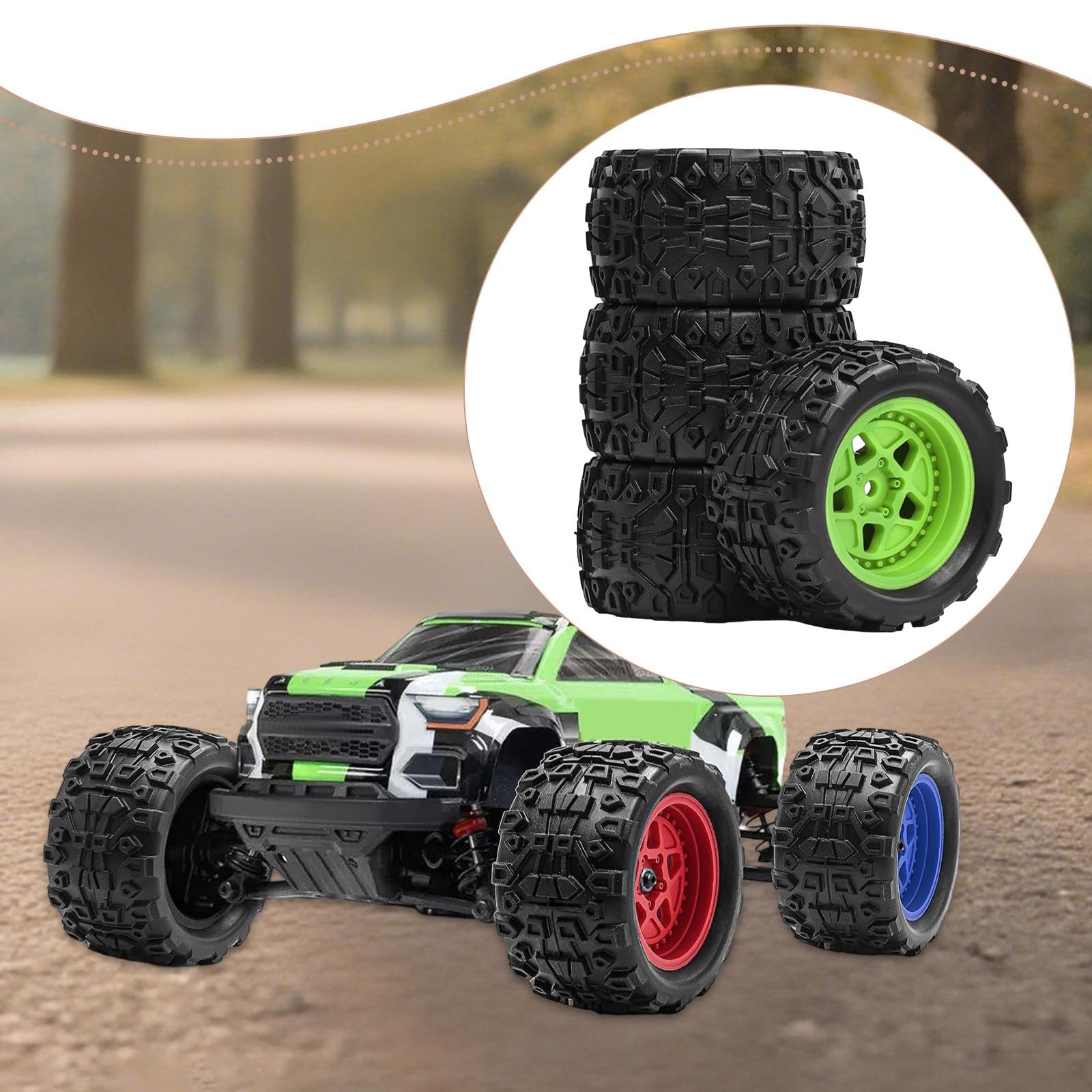 4 Pneus de Rechange pour Voiture RC, Jantes En Caoutchouc PP, Moyeu équilibré, Performances Optimales, Compatibles avec ARRMA Typhon Granite. Pièces D, Vert