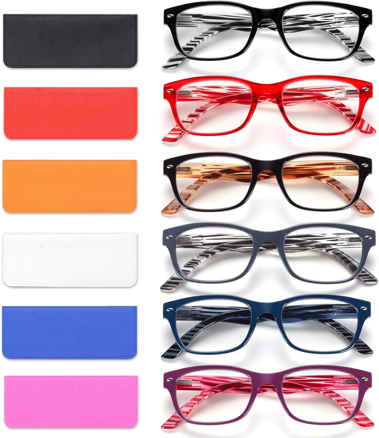 BLOEXCLU 6 Pack Reading Glasses for Women Men Blue Light Blocking Spring Hinge Computer Readers, Anti Eyestrain/Glare