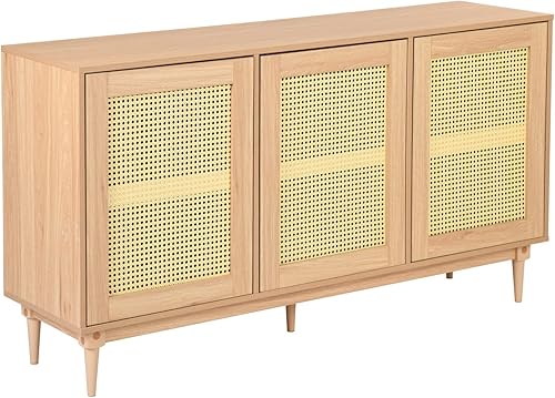 Goujxcy Aparador de ratán para buffet, armario de almacenamiento de cocina con puertas decoradas de ratán, armario de almacenamiento para bar,