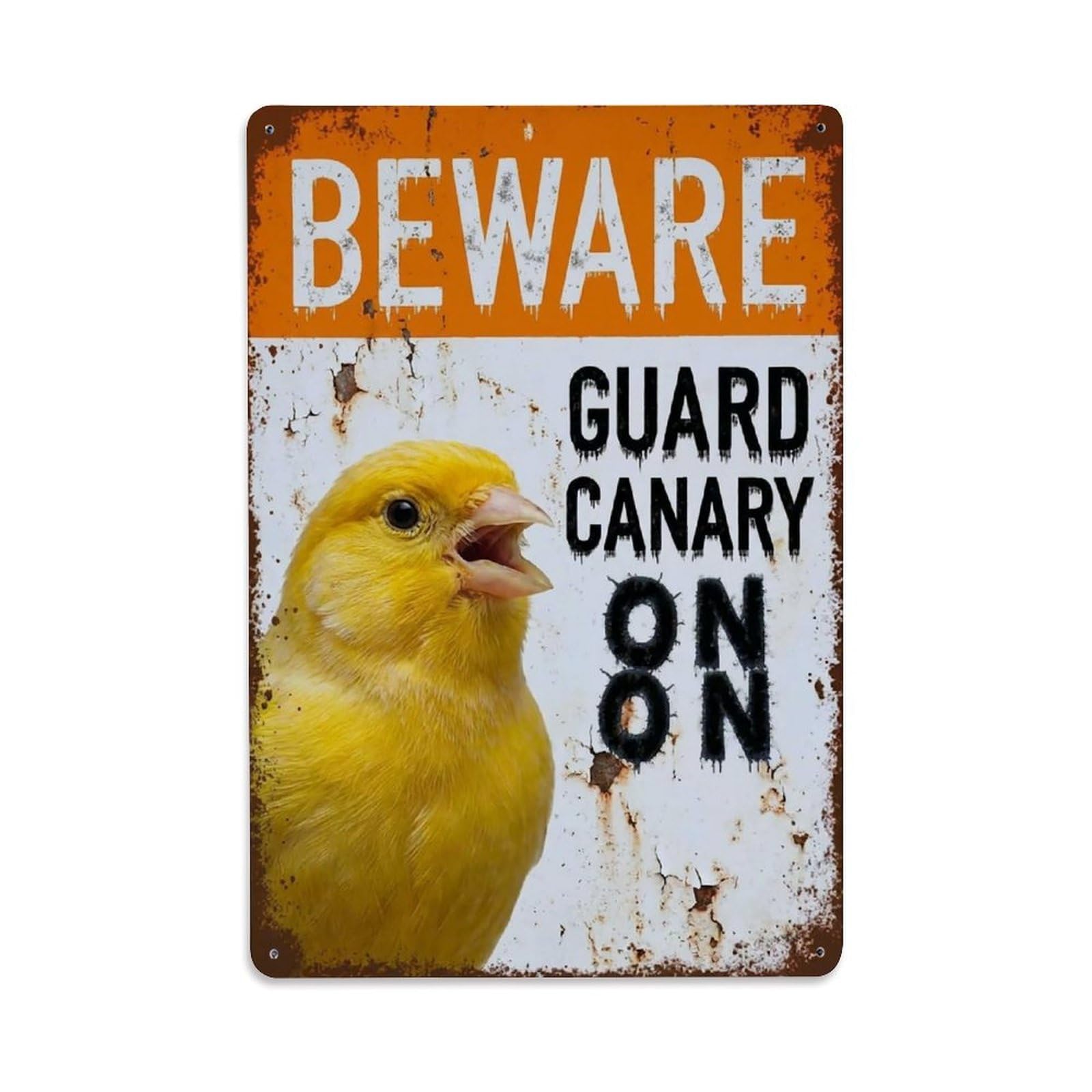 Vintage Funny Canary Guard Beware of Bird Entrance Metal Tin Sign Plaque Wall Decor for Cafe, Club Bar, Office, Garden Metal Poster 8x12Inch