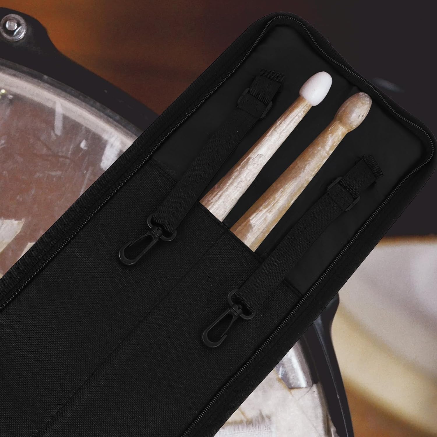 Mikinona Waterproof 600d Oxford Drumstick Bag Thickened Drum Mallets Pouch Portable Stick Holder Case with Shoulder Strap for Drummers