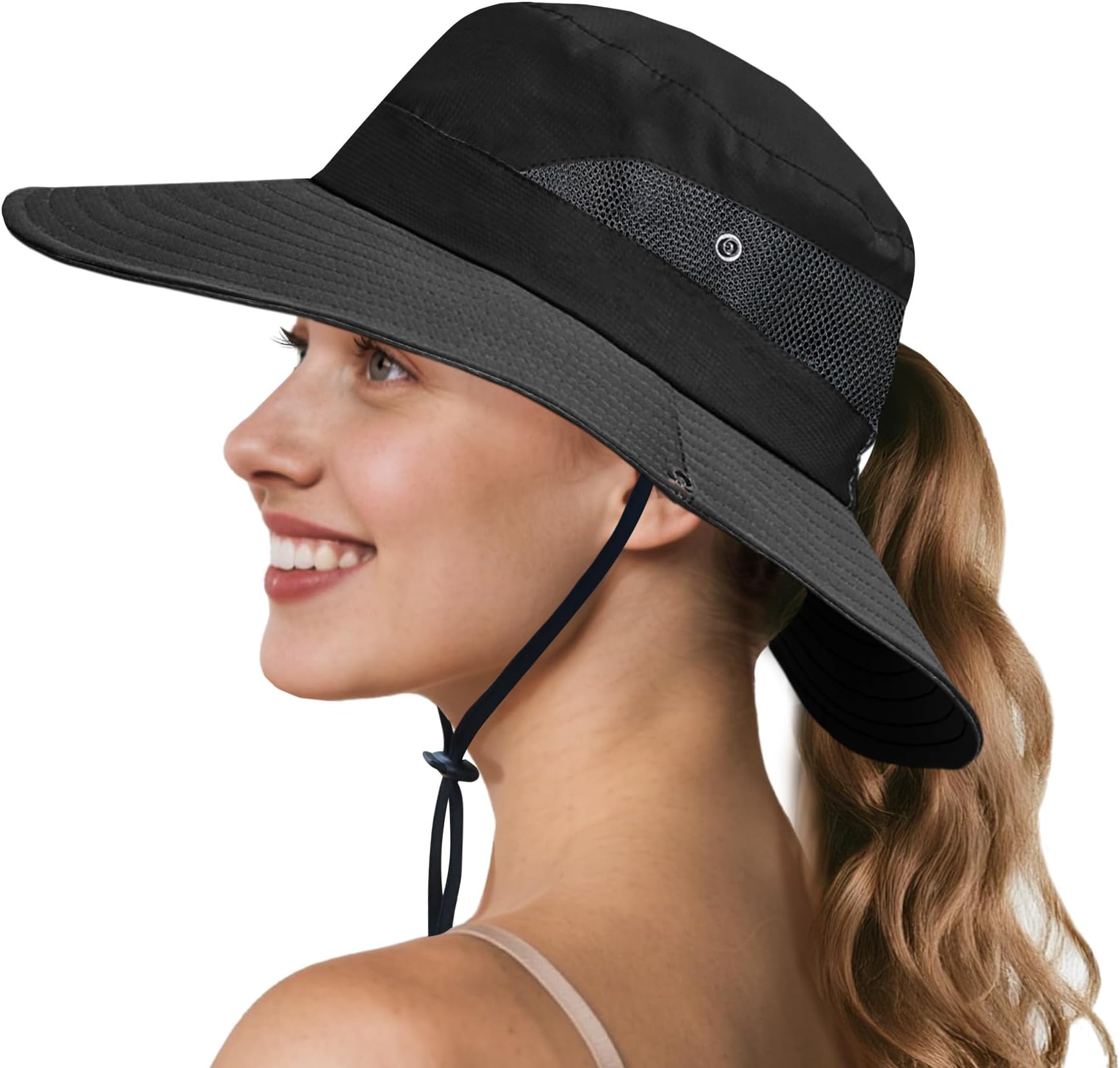 NPQQUAN Ponytail Sun Hats for Women UPF 50+ Wide Visor UV Protection Packable Hat for Beach Hiking Gardening