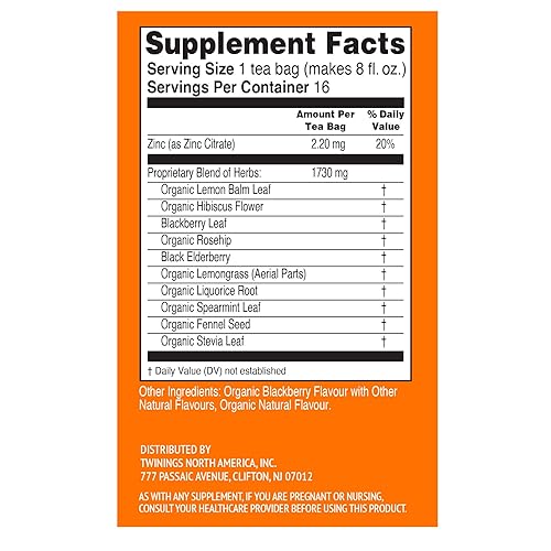 Miniatura 7 de Twinings Superblends Immune Support+ con zinc, té de hierbas de hibisco y bayas de saúco saborizado con mora, sin cafeína, 16 bolsas de té (6
