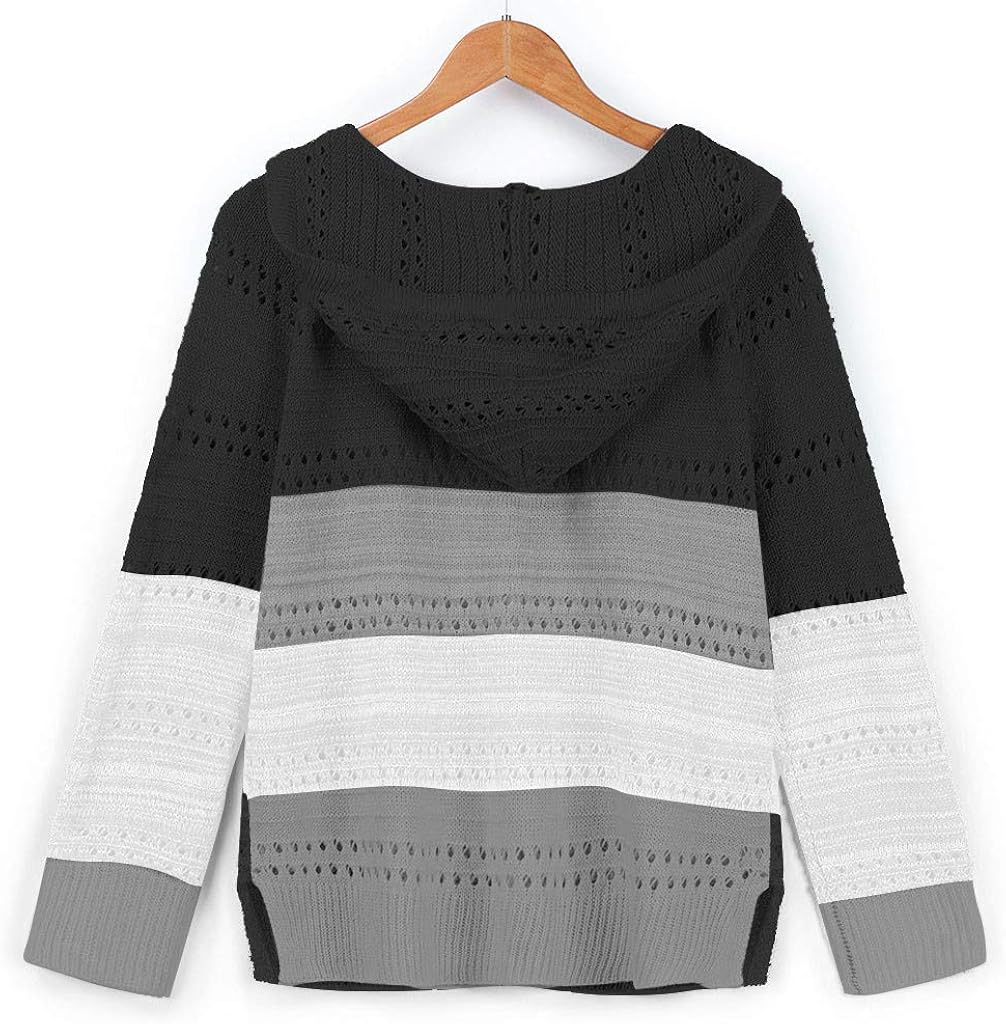 Womens Zip Up Hoodies Knitted Sweaters Casual Color Block Long Sleeve Striped Sweatshirt Pullover Tops : Sports & Outdoors