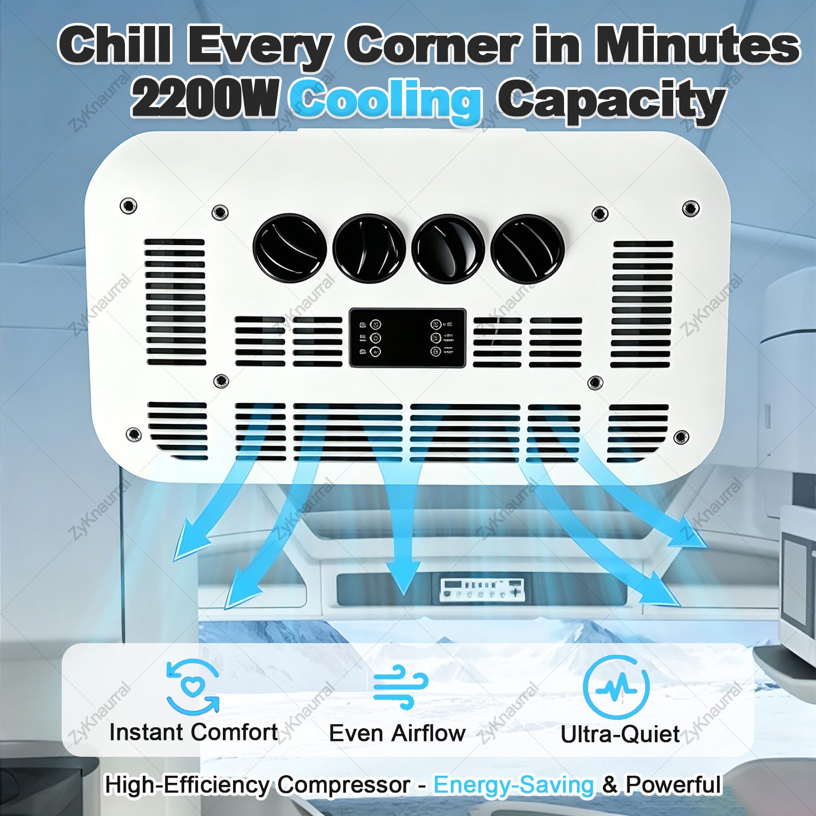 Condizionatore d'Aria da Tetto per Cabina Camion 12v/24v, Alimentato a Batteria con modalità Turbo Cool, per Autobus, Rimorchi, Camper, Autocaravan, Autobus, Camion 24V