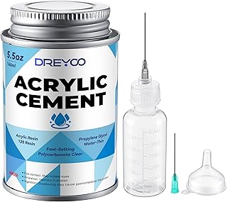 Dreyoo 5.5oz Acrylic Cement with Applicator Bottle, 2 Needle, 1 Needle Cleaning Tool and 1 Funnel, Clear Acrylic Glue for Plexiglass, Sheets, Precise Application, Repair Assembly of Display Cases