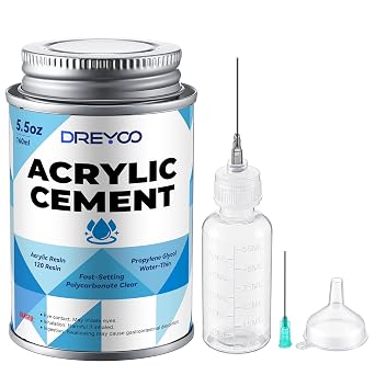 Dreyoo 5.5oz Acrylic Cement with Applicator Bottle, 2 Needle, 1 Needle Cleaning Tool and 1 Funnel, Clear Acrylic Glue for Sheets, Precise Application, Repair Assembly of Display Cases