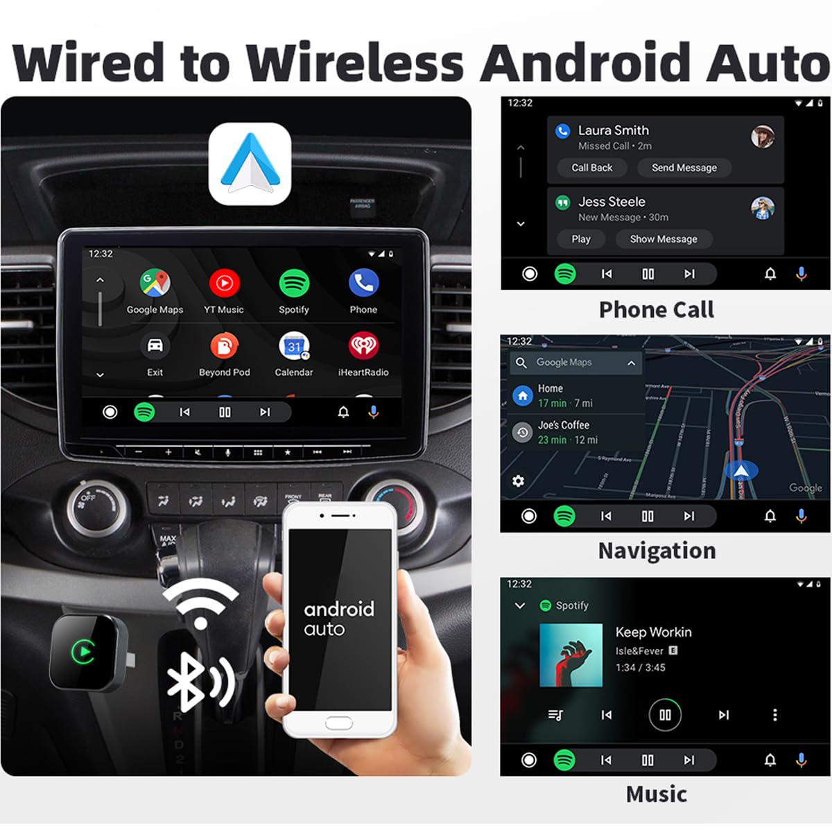Adaptateur Sans Fil CarPlay pour iPhone et Android Auto - 2 in 1 USB vers Wireless Dongle, Conversion Câblé vers Sans Fil, Connexion Auto 5.8GHz WiFi, Compatible Voitures dès 2016, iOS 10+ Android 11+