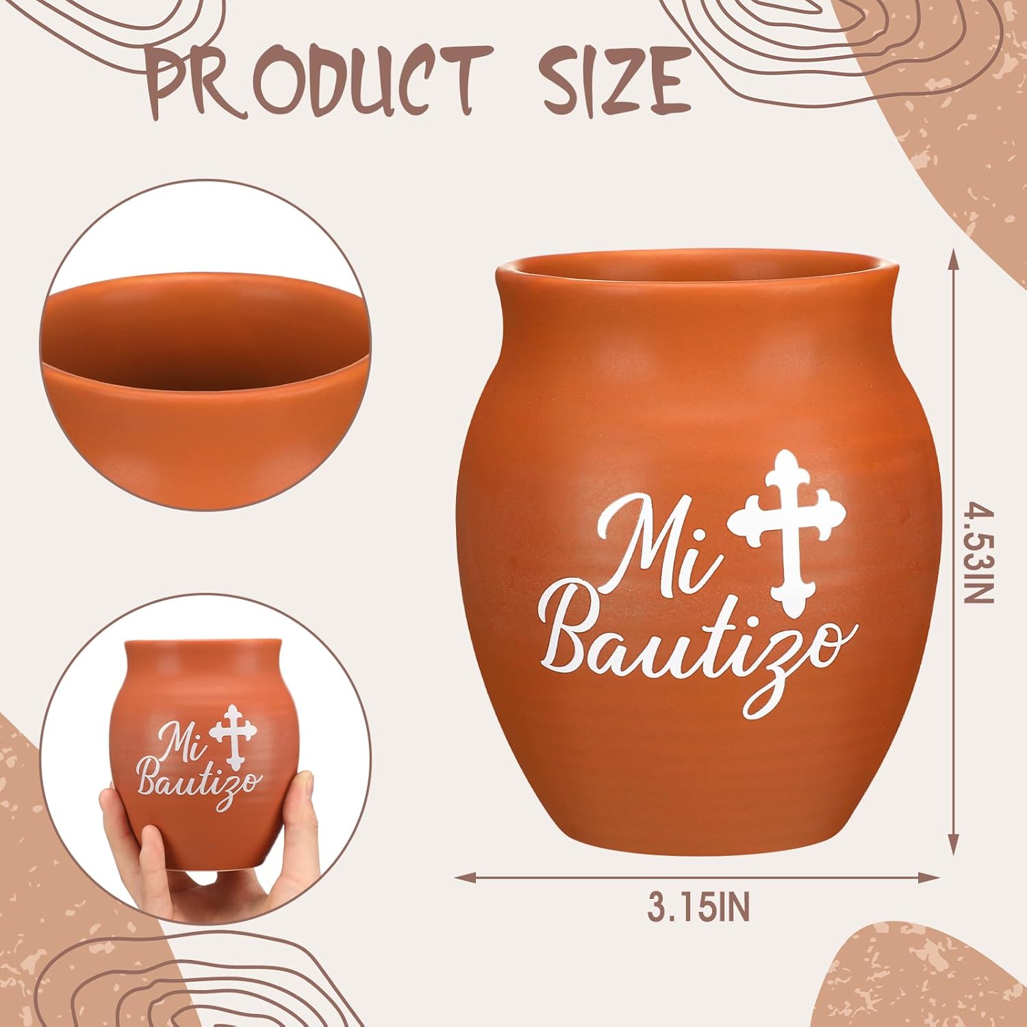 6 Pcs Mi Bautizo Decoration Cross Terracotta Vase Cup 16 oz Mi Bautizo Baptism Decorations Religious Christening Baptism First Communion Party Supplies Accessories