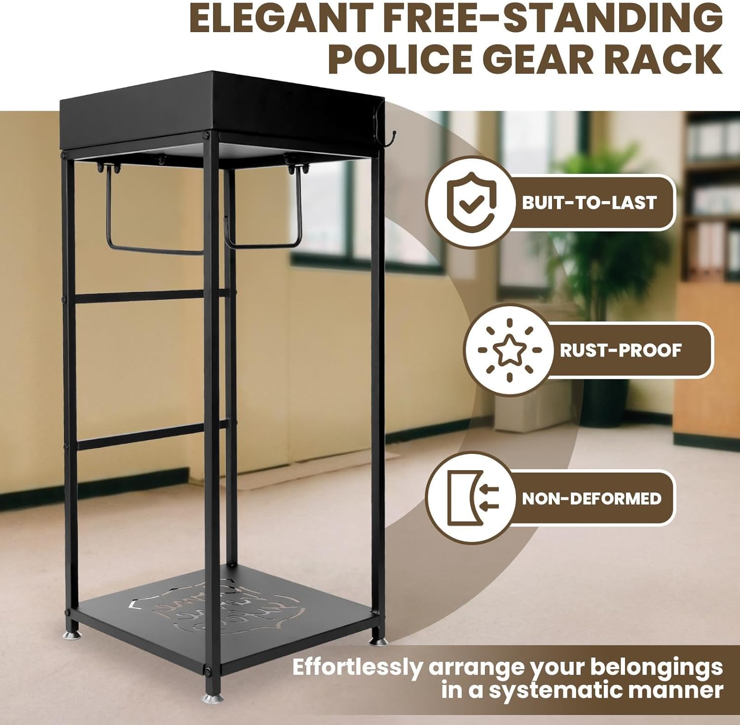 180LBS Police Gear Rack with Hooks, 18" W×18" L×45" H Police Gear, Alloy Steel Police Vest Hanger, Tactical Gear Stand for Police Gift (Police Gear Stand)