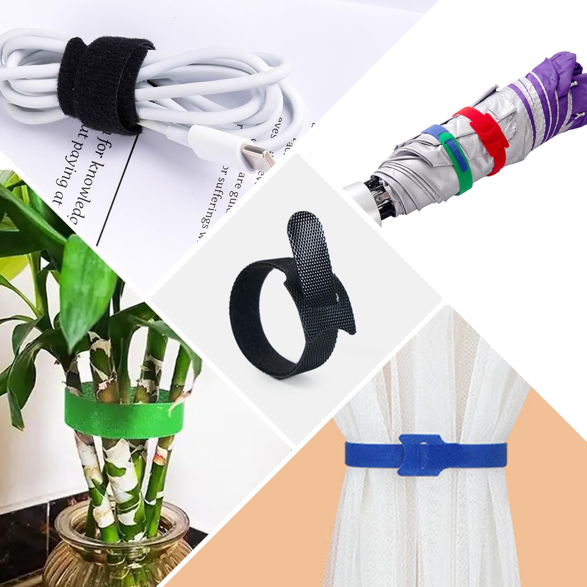 Elalove 100 sztuk opasek kablowych w kształcie litery T, na rzep, organizer na kable do słuchawek, kabel do ładowania, zarządzanie kablami, 5 kolorów