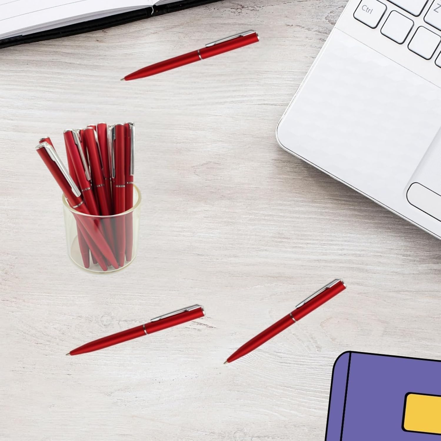 100 Pcs Small Ballpoint Pens, 4 Inch Mini Pens Bulk, for Pocket Notebooks and Notepads, Black Ink (Red)