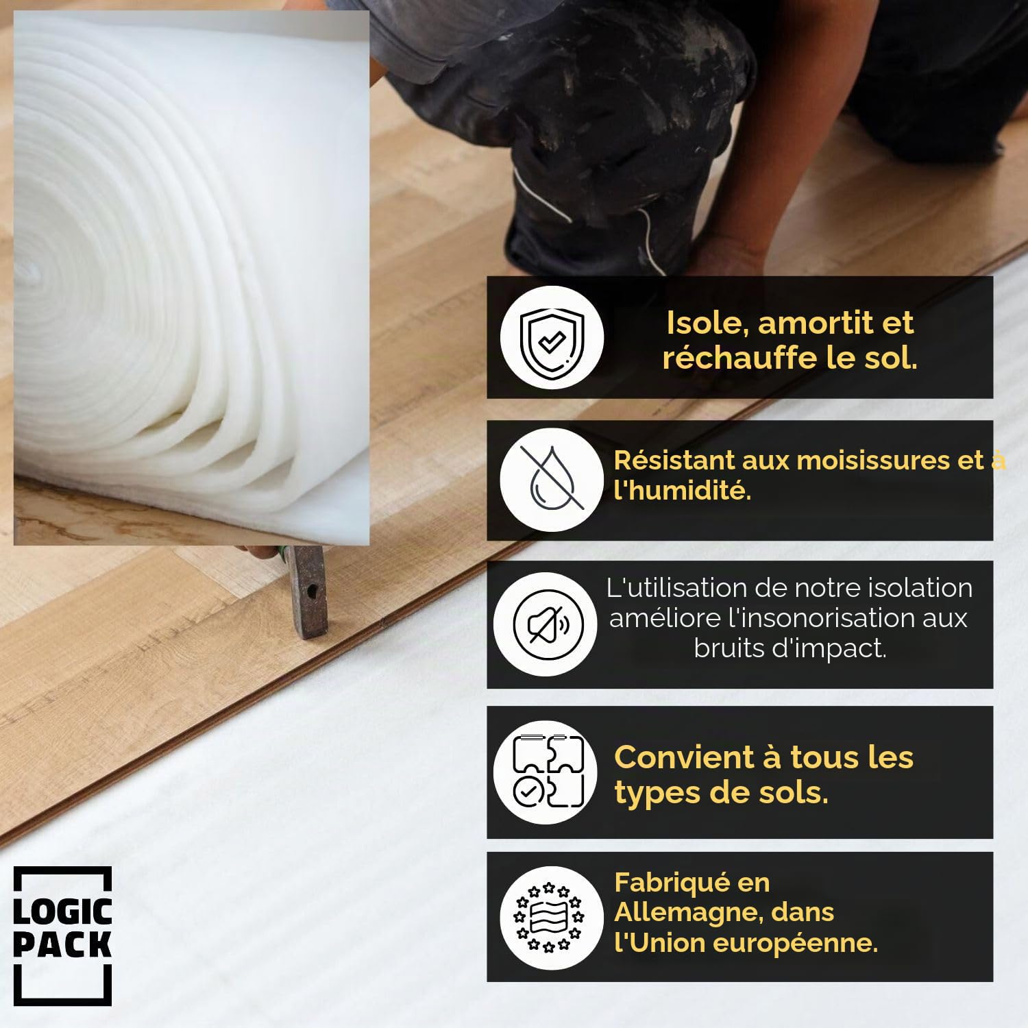 Film de mousse PE pour emballage de 2 mm par rouleau - 50 m² Isolation acoustique Sous-couche isolante pour sols stratifiés et parquets Revêtement de sol