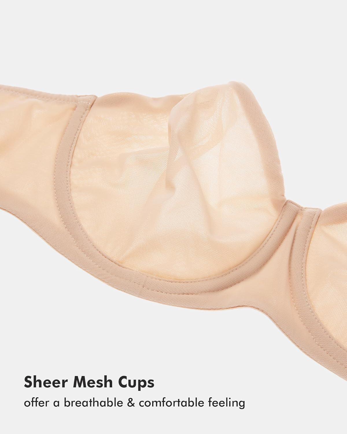 DELIMIRA Women's Cosnufy Strapless Bra Sheer Mesh Plus Size Unlined Underwire Bras - Image 3