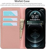 Vista 56 de iCoverCase Funda tipo cartera compatible con iPhone 13 Pro Max con ranuras para tarjetas, funda magnética de piel auténtica con bloqueo RFID, Naranja