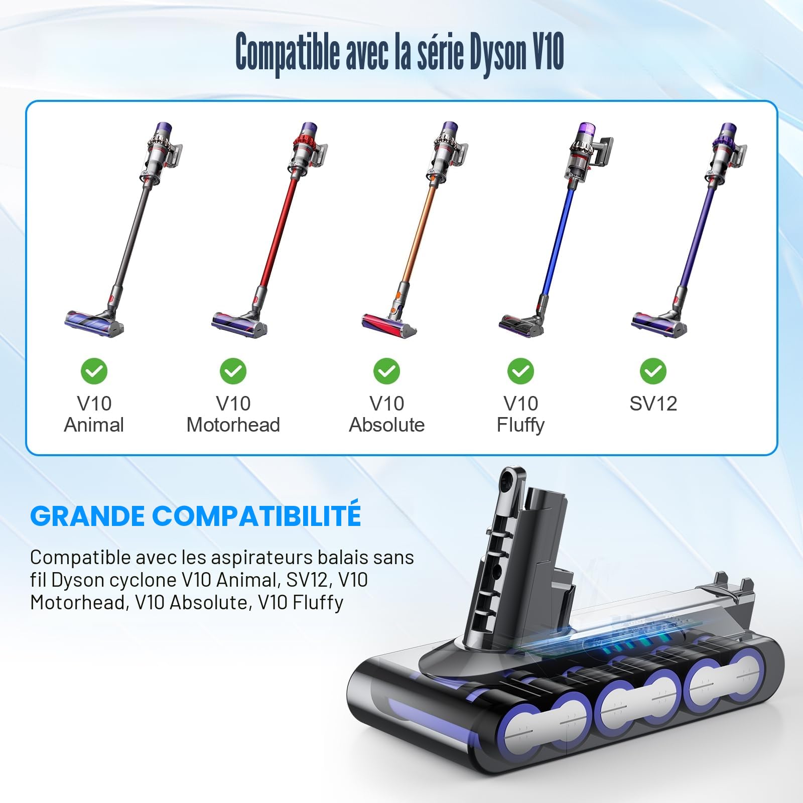Améliorée Batterie pour Dyson V10, Batterie de Remplacement Compatible avec V10 Animal Absolute Fluffy Motorhead Cyclone Total Clean SV12 Aspirateur (1 Filtre + 3 Vis)
