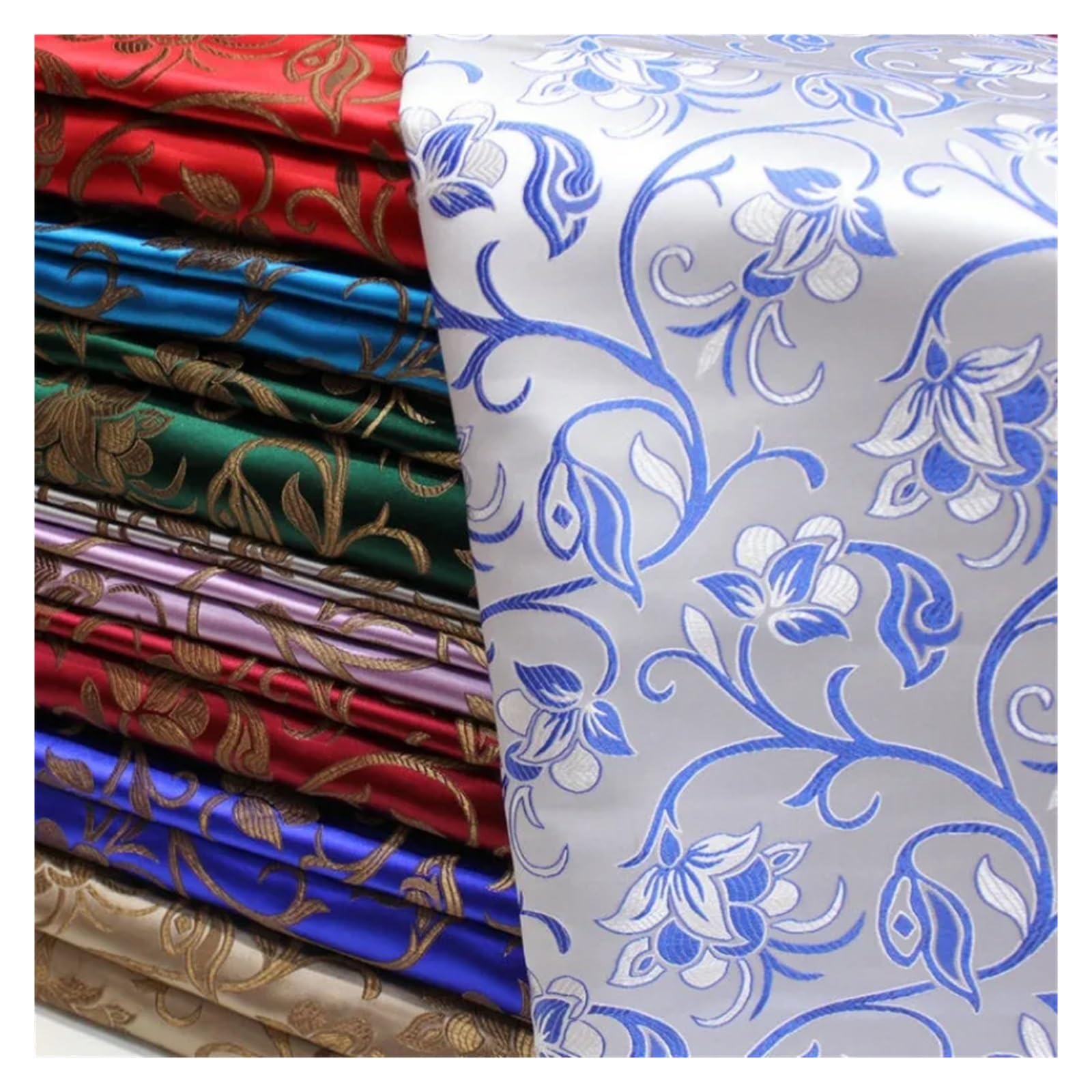 Tkanina satynowa z jedwabiu Brokatowa satynowa tkanina kwiatowa do szycia kimono Cheongsam DIY wielokolorowe wiele rozmiarów(Sapphire Blue,200x75cm(2m))