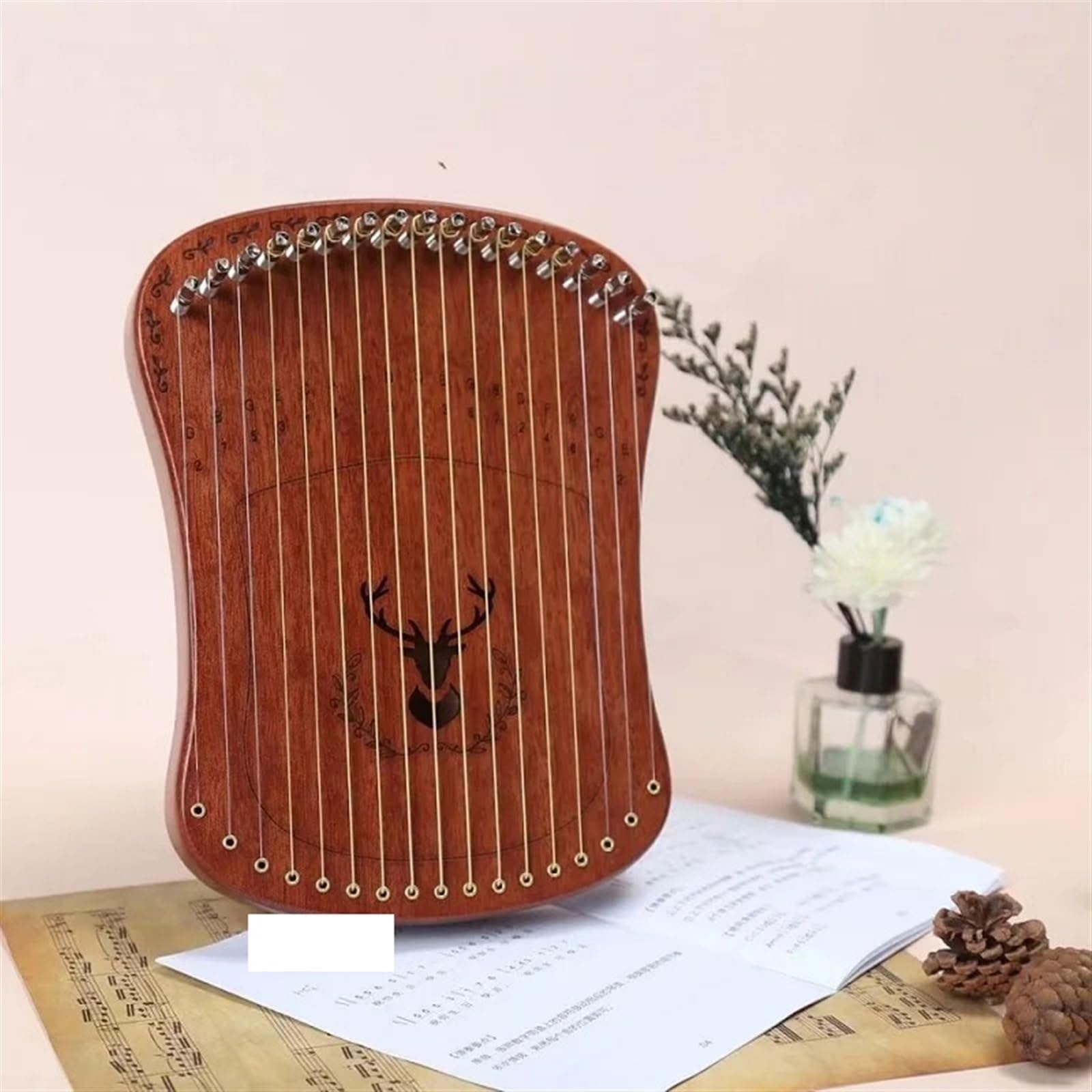 Lyre Harp Professionelle 17-saitige Lyra-Harfe, Mini-Fingerstyle-Harfe, Kalimba-Fingerpiano mit Zubehör, kreative Spieluhr for Anfänger(Brown-Box Type)