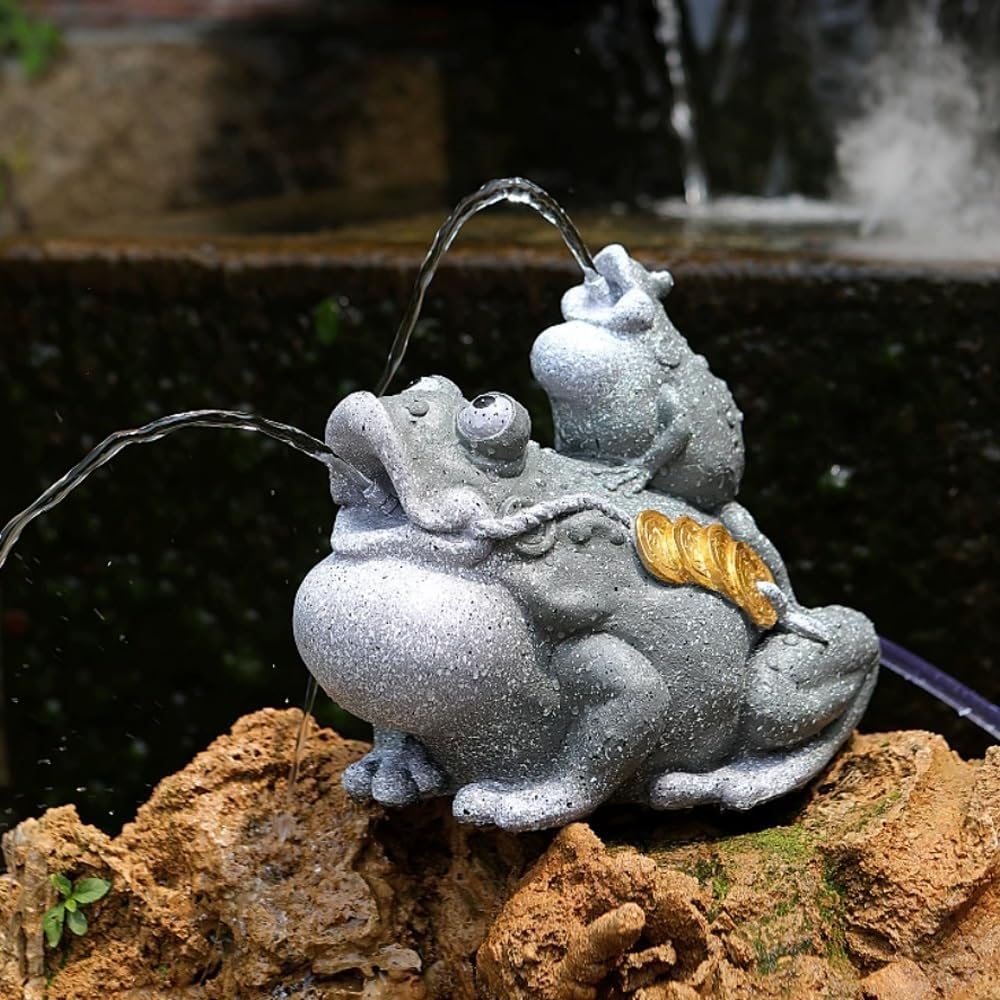 Fontana Stagno Animale Rana Doppio Getto Acquario Circolazione Acqua | Fontana rana a doppio getto per piccoli stagni. Ornamento a circolazione automatica per acquari(Gray)