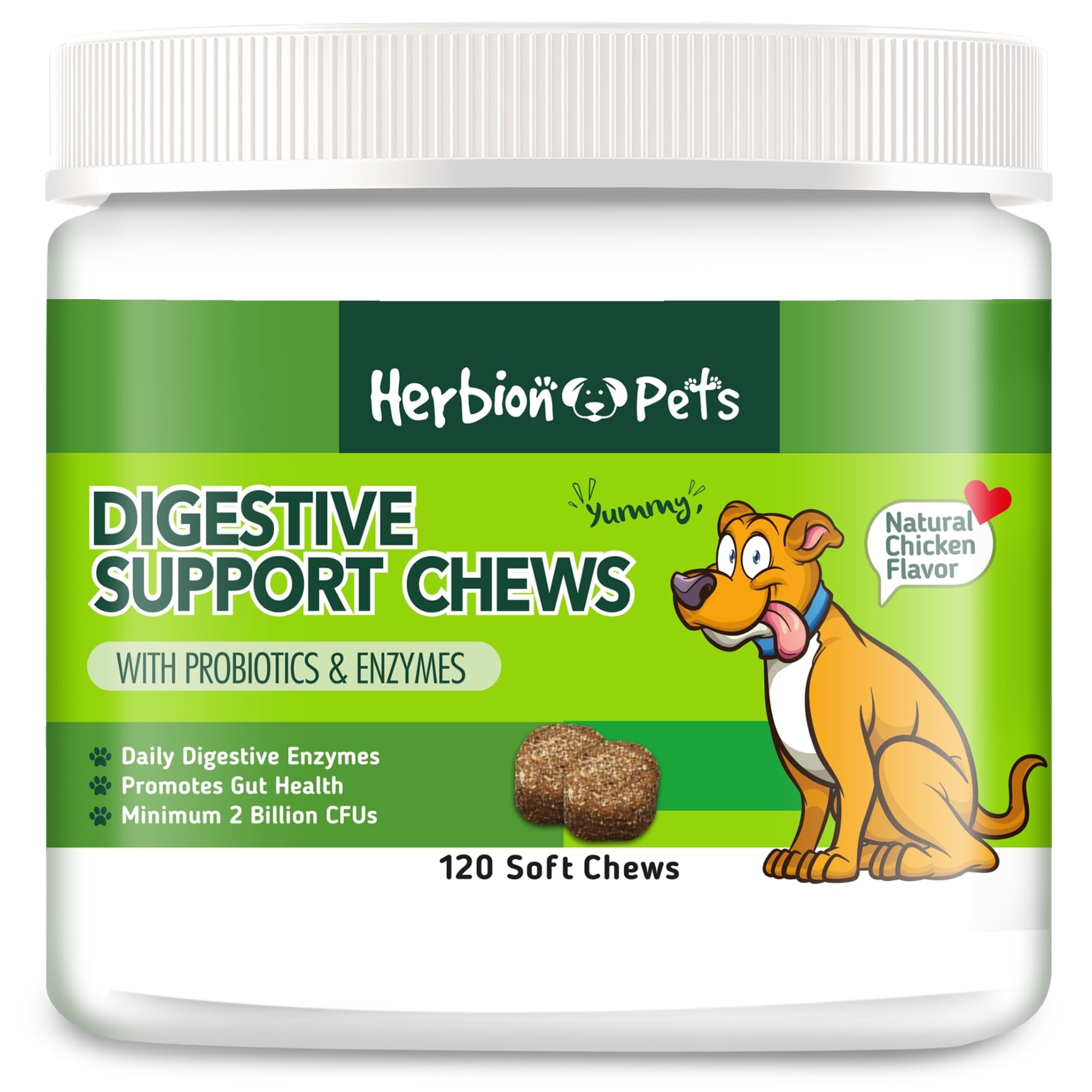 Herbion Pets Digestive Support Chews with Probiotics & Enzymes, 120 Soft Chews β With Daily Digestive Enzymes β For Improved Gut Health β Made in USA. β For Dogs 12 Weeks and Above