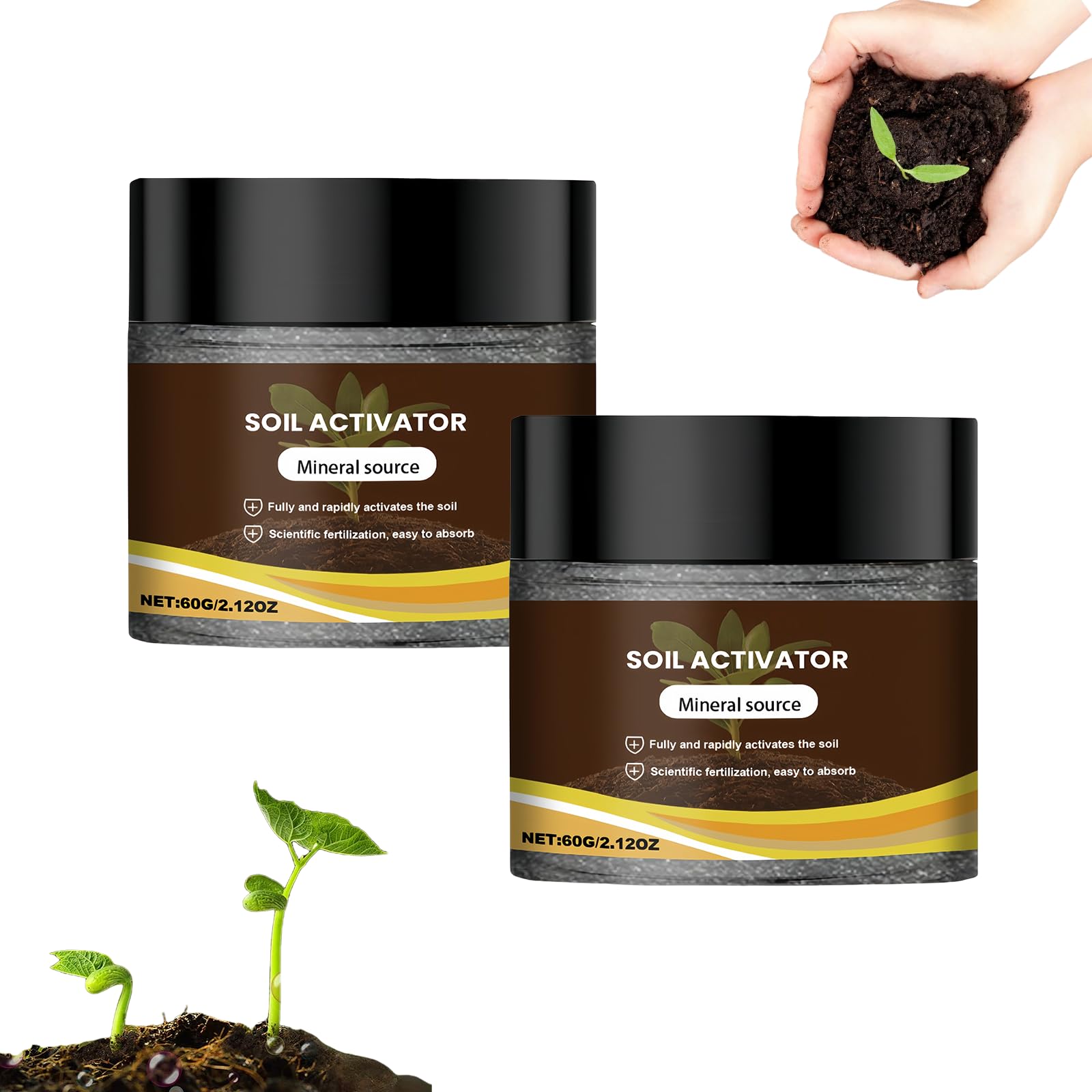 Organic Soil Activator and Plant Fertiliser, Water Soluble Formula for Raised Beds, Potting Mix, Lawns and Houseplants, Promotes Root Growth and Prevents Soil Compaction(60g/120g) (60g*2)