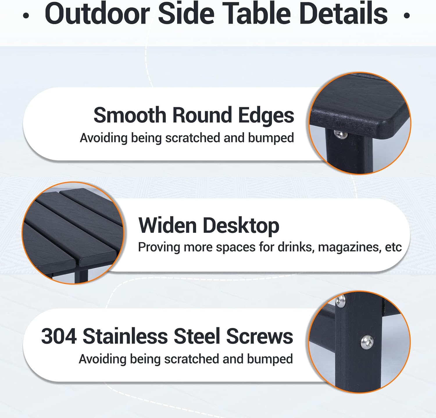 HDPE Outdoor Side Table - All Weather Performance Patio Side Table, Waterproof Small Outdoor End Table for Patio, Garden, Lawn, Pool, Balcony, Living Room, 350 LBS