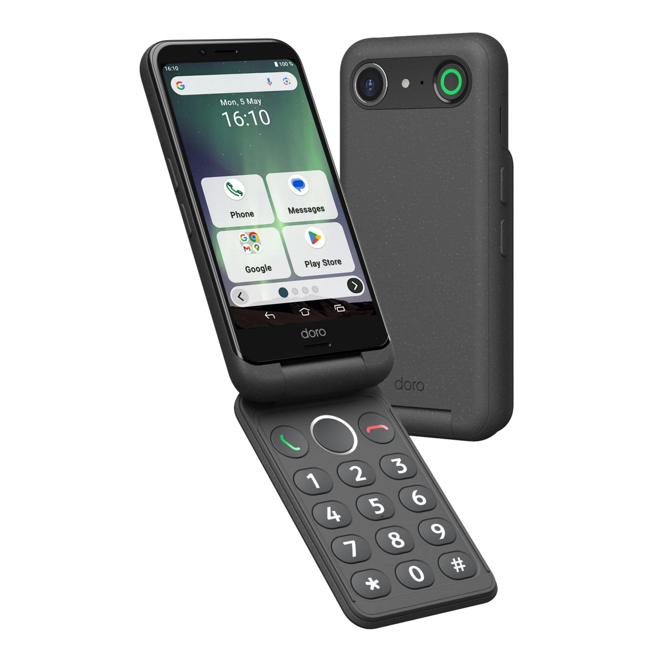 Doro - Aurora A20 Flip Smartphone - Seniorentelefon - Einfach zu bedienen - Hilfetaste mit GPS-Ortung - Hörgerätekompatibel - USB-Kabel im Lieferumfang - Weiß Aurora A20 Graphit
