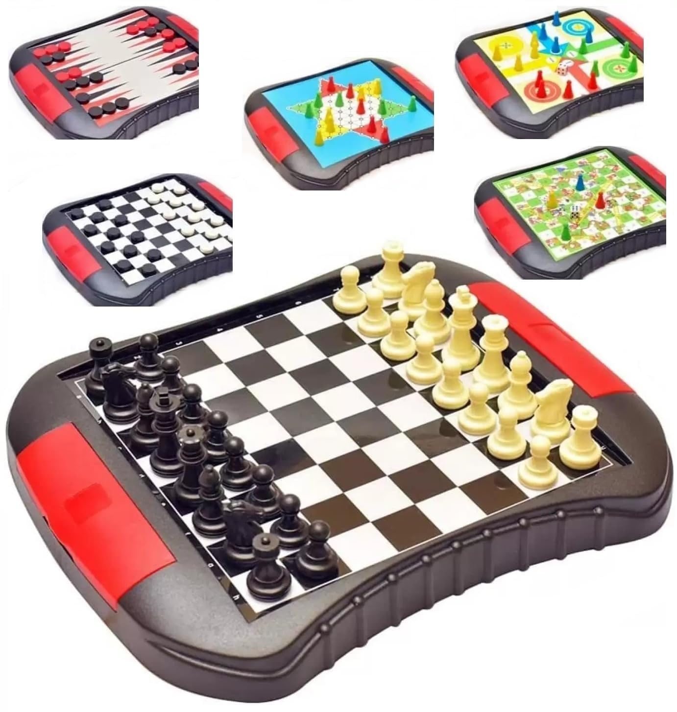 Amitasha 6in1 Magnetic Travel Board Game for Kids Adult 6 Classic Games Chess, Chinese Checkers, Backgammon, Ludo, Snakes & Ladders, International Checker (Small Size 20cm x 16.7cm)