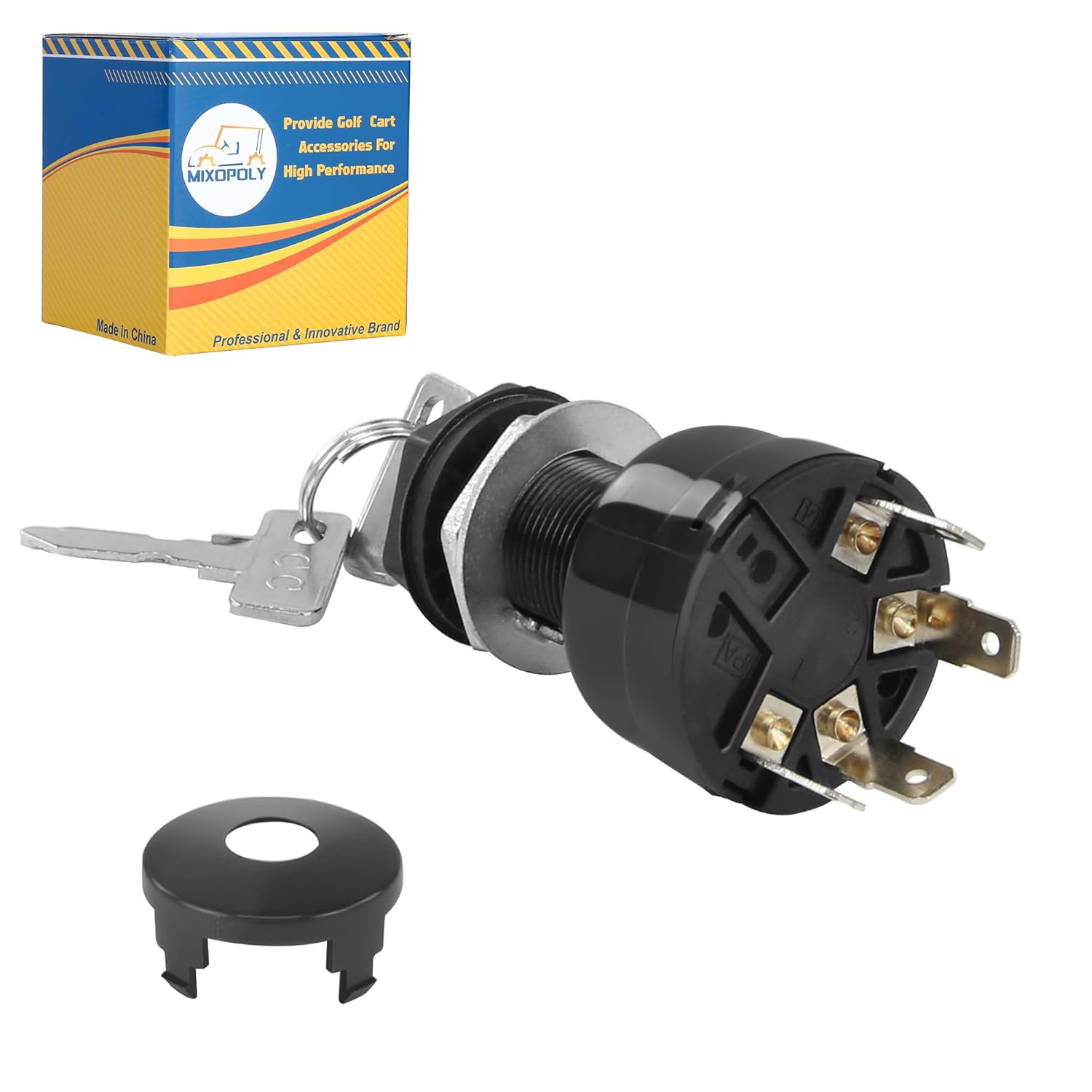 Ignition Key Switch for Club Car Precedent and Onward Gas Golf Cart 2004-Up, 4-Terminal, On/Off Style, Black, Rotary, Manual Operation