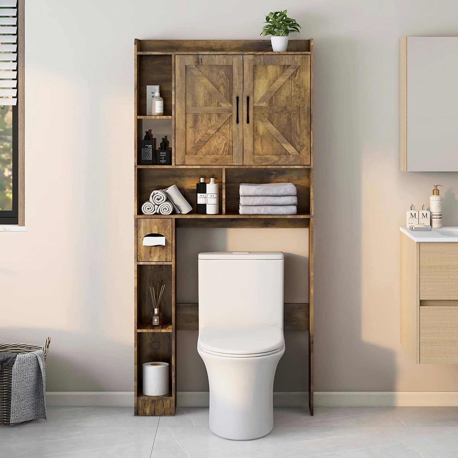 Amazon.com: Tangkula Over The Toilet Storage Cabinet, Farmhouse ...