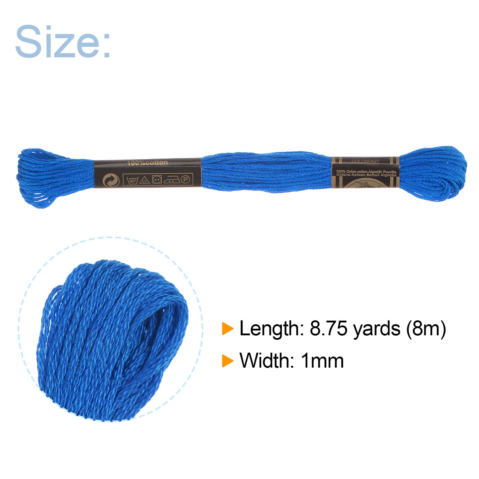 sourcing map 24 Stränge Stickgarn à 8m Lang Baumwolle Thread für Stickprojekte Armbänder Basteln Embroidery Kreuzstich Häkeln (Blau)