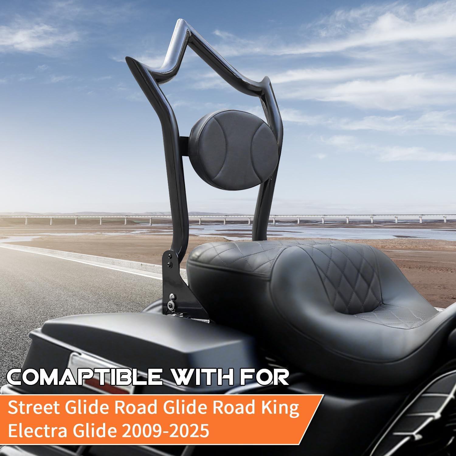AUFER Motorcyle Rear Passenger Backrest Sissy Bar With Back Rest Pad Compatible With For Harley Touring Road King Electra Glide Street Glide Road Glide FLHR FLHX FLHT FLTR 2009-2025 Sissy Bar