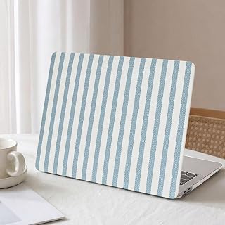Seorsok Compatible with MacBook Air 13 Inch Case2022-2018 Release A1932 A2179 M1 A2337 Touch ID,Elegant Woven Fabric Leather Plastic Hard Shell with Keyboard Cover,Blue & White Stripes