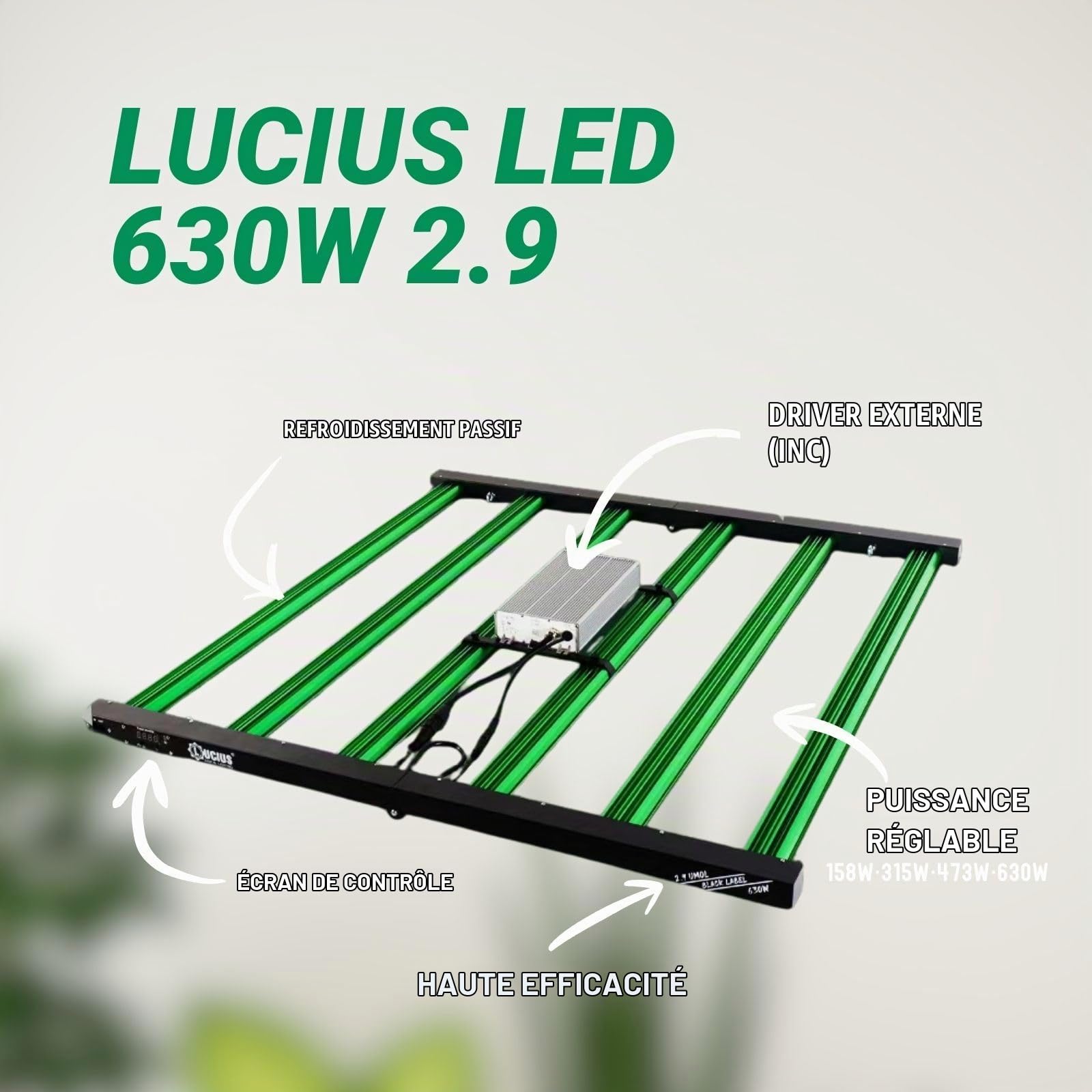 LUCIUS - Lampe LED 630W 2.9 Master Control - Culture complet Croissance/Floraison, UV IR, Fonction Crépuscule/Aube, Intensité réglable, Serres et plantes d’intérieur, légumes et fleurs