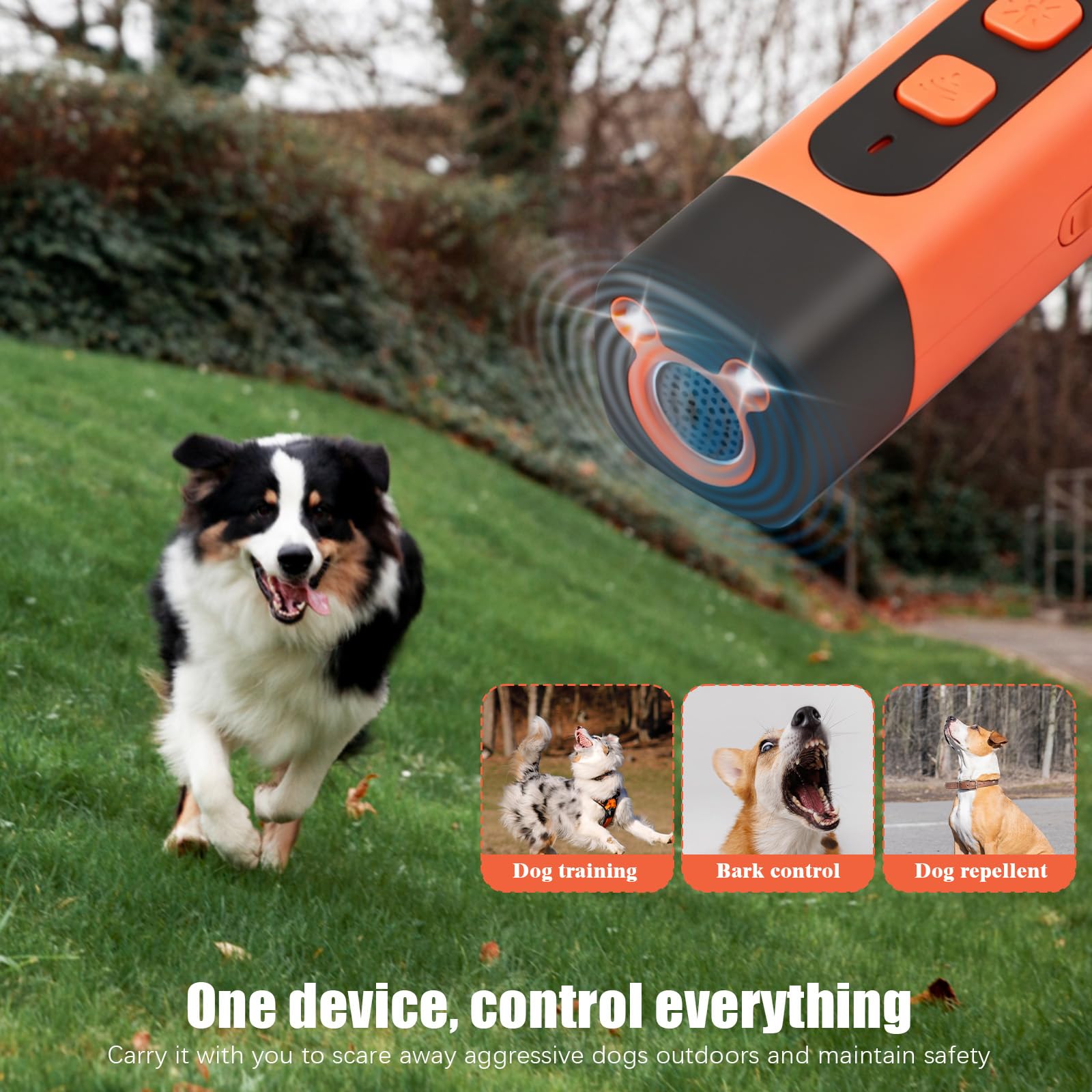 Anti Aboiement Chien Ultrason Puissant, Ultrason Chien avec Lampe Poche LED avec 3 Fréquences Réglables, Boitier Ultrason Chien, Solutions Anti-Aboiement pour Chiens Petit et Grand