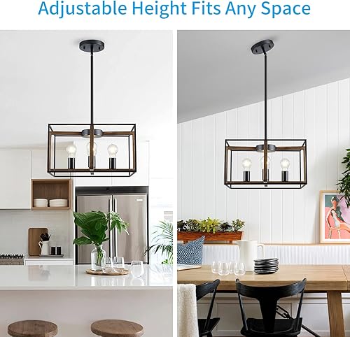 Miniatura 2 de XINGQI Candelabro cuadrado de 4 luces, lámpara de granja, moderna iluminación colgante para cocina, isla, comedor, sala de estar, acabado de grano