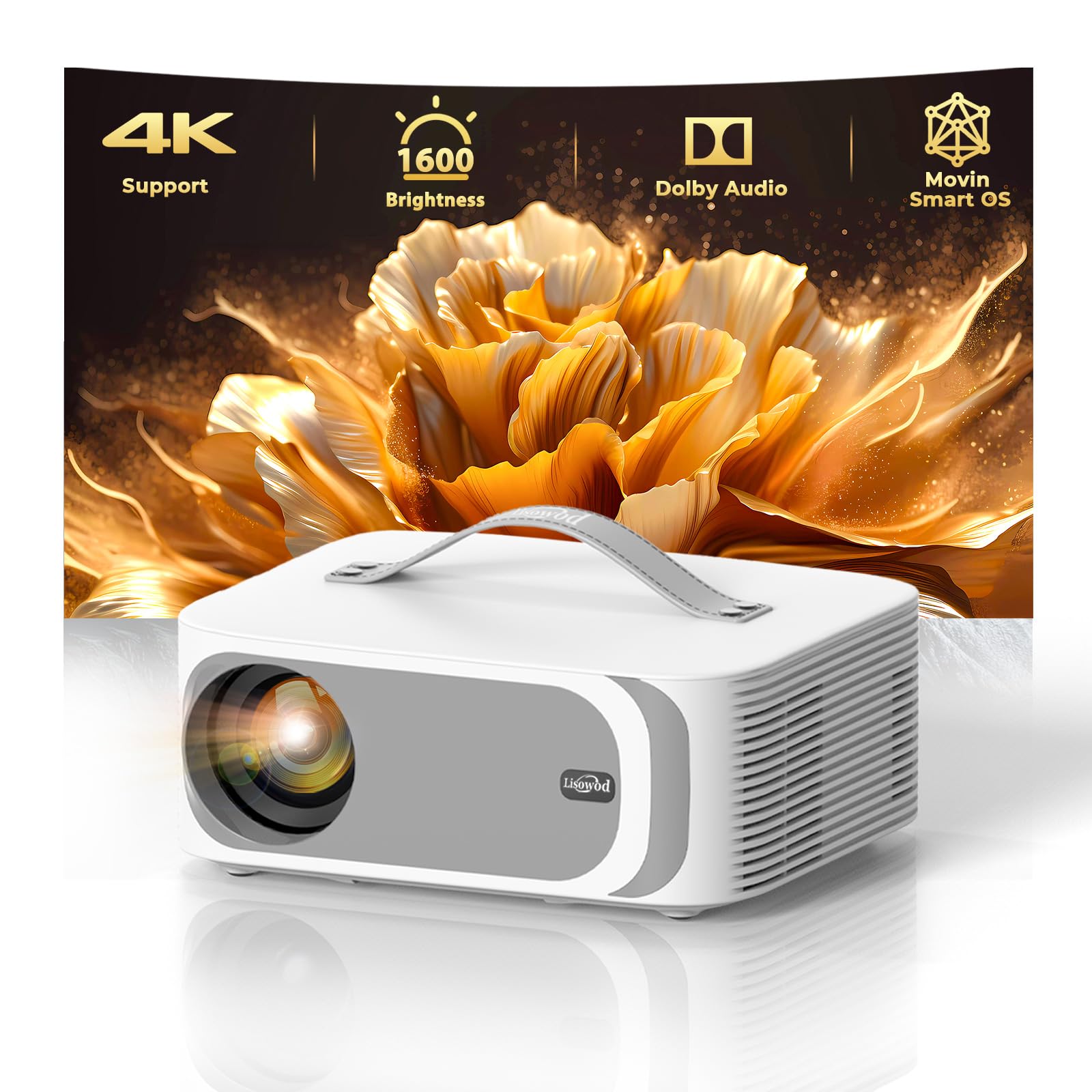 Projector 4k: [1600 Brightness/Official-Apps/Auto Focus] Smart