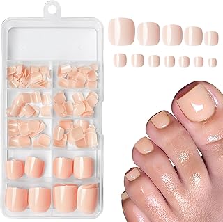 LuckForever Pale Nude Press on Toenails Women Fake Toenails with Gue Tabs, Nude Toenails Press ons Toe Nails Glue on Toenails Artifical Toe Nail Tips 240pc False Toenails with Adhesive Nail Tabs File