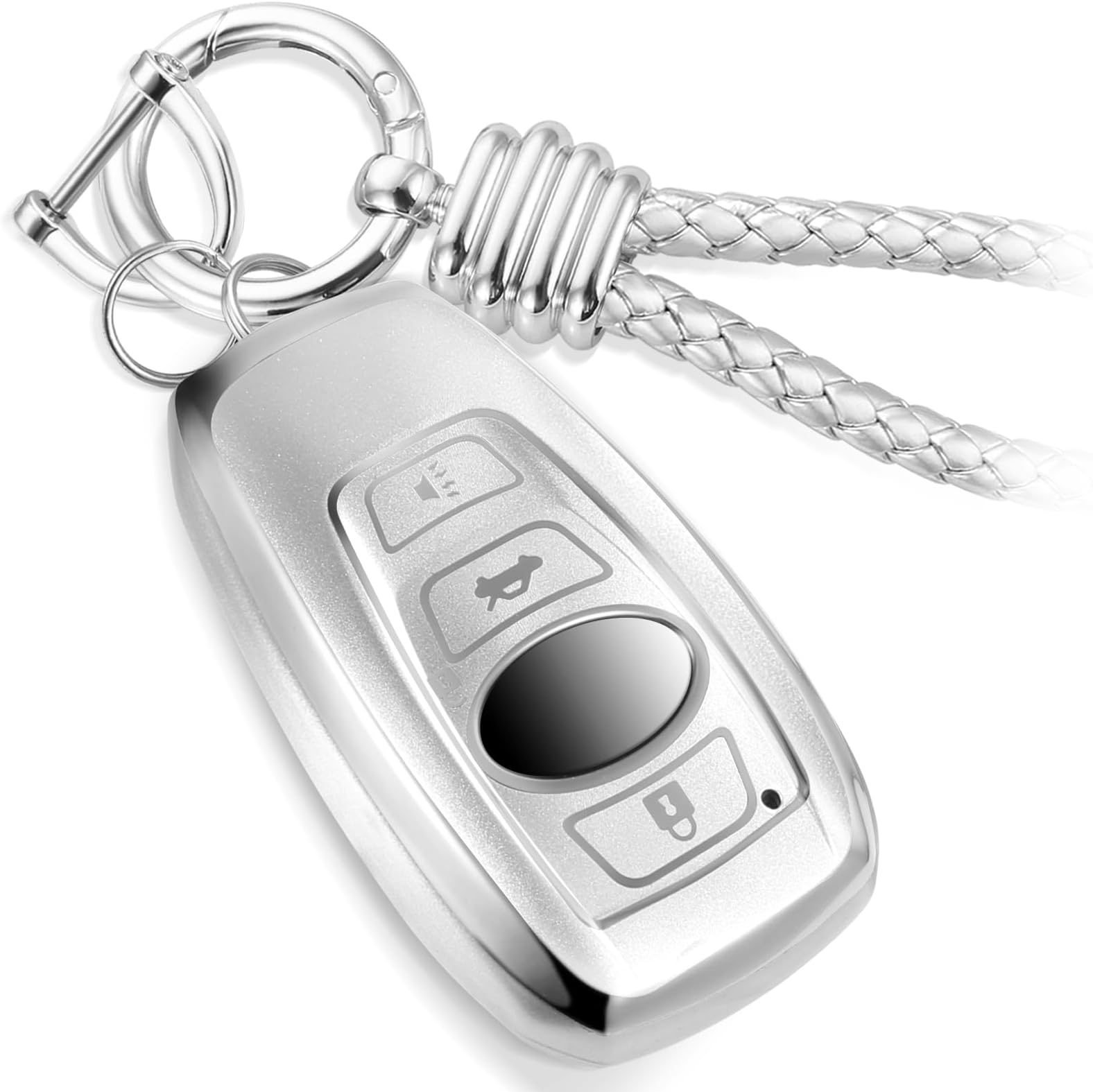 for Subaru Key Fob Cover with Upgraded Anti-lost Luxury Keychains, Fashionable Matte Metallic Silver Soft Case for Forester CrossTrek Outback Legacy STI BRZ (Silver, A1)