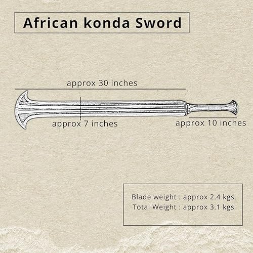 Miniatura 2 de Generic Espada Konda Ikakalaka hecha a mano, hoja de acero al carbono, antigua espada africana tradicional, espada de caza viene con funda de cuero