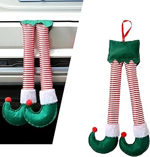 Christmas Trunk Decoration, Plush Stuffed Feet Sticking Out of Trunk, Striped Sock Pointed Toe Boot Elf Leg Pendant with Lanyard, Multi-purpose Christmas Tree Decoration (Multicolored)